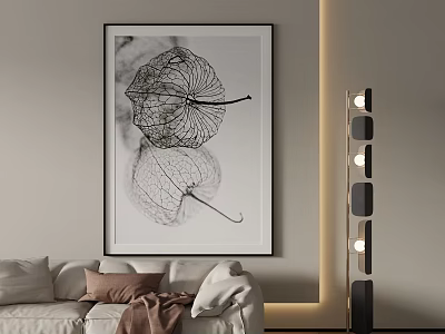 Black And White Botanical Wall Art In Modern Living Room 3d model