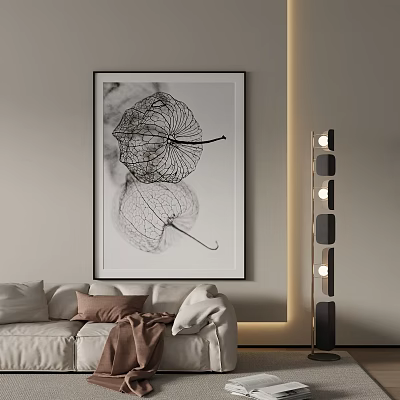 Black And White Botanical Wall Art In Modern Living Room 3d model Black And White Botanical Wall Art In Modern Living Room 3d model