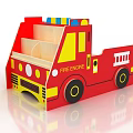 Red And Yellow Fire Engine Shaped Kids Bookcase With Playful Design