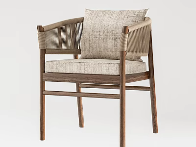 Modern Single Chair With Wooden Frame Woven Armrests And Linen Seat Cushion 3d model