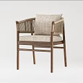 Modern Single Chair With Wooden Frame Woven Armrests And Linen Seat Cushion