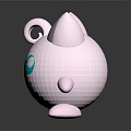 Cute White 3D Cartoon Character With Big Purple Ears Blue Eyes And Curly Tail