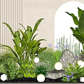 Lush Green Plants And Purple Flowers With Large Leaves Round Lights And Stone Decorations
