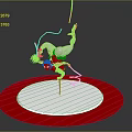 3D Render Pink Circular Base With White Platform Inverted Female Figure Black Object Orange Ropes