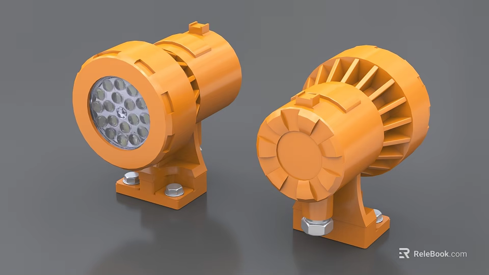 Orange Industrial LED Lighting Equipment With Heat Dissipation And Mounting Base 3d model 