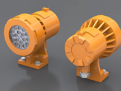 Orange Industrial LED Lighting Equipment With Heat Dissipation And Mounting Base 3d model