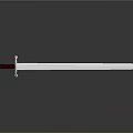 Long Blade Sword With Red And Silver Hilt On Black Smooth Surface With Reflection