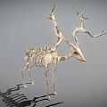 Deer Skeleton With Large Antlers And Detailed Skeletal Structure On Gray Background 3d model