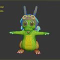 Cute Green Cartoon Dragon Toy With Goggles Yellow Belly And Outstretched Arms