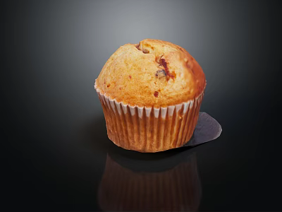 Fresh Baked Muffin With Chocolate Chips in Paper Liner on Black Background with Reflection 3d model