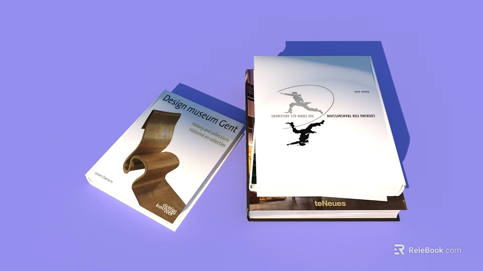 Design Museum Gift Books With Stacked Takahouse Covers And Silhouette Figures 3d model 