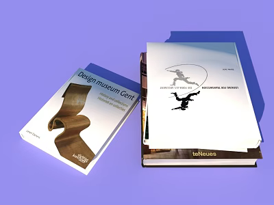 Design Museum Gift Books With Stacked Takahouse Covers And Silhouette Figures 3d model