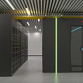 Data Center Corridor With Rows Of Server Racks Green Strips And Ceiling Lights 3d model