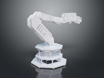 Smart Machine Robotic Arm With White Body And Multi Layer Hexagonal Base 3d model