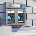 CASHE Brand Double ATM Machines Public Facility Mounted on Building Wall with Blue Screens
