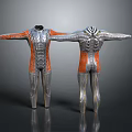 Futuristic Silver And Orange Tight Fitting Suits With Intricate Technical Patterns Displayed 3d model