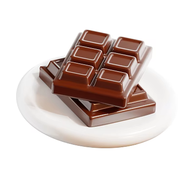 Two Pieces of Delicious Rich Dark Chocolate Stacked on White Plate 3d model