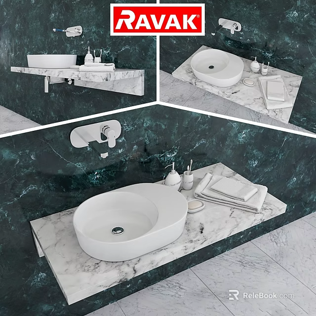 Modern Bathroom Interior With White Washbasin On Marble Countertop And Green Wall 3d model 