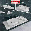 Modern Bathroom Interior With White Washbasin On Marble Countertop And Green Wall