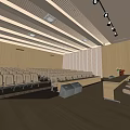 Modern Conference Room Interior With Wooden Decor Tiered Seats Lectern And Lighting Design
