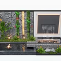 Natural Feature Wall With Waterfall Green Plants Water Basin Stones And Lighting