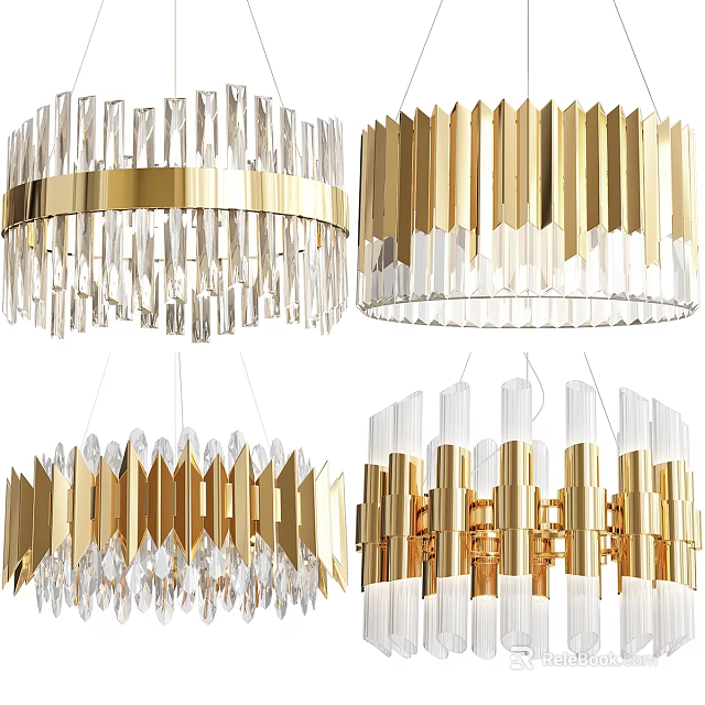 Stylish Modern Ceiling Lights With Golden Frames And Transparent Crystals 3d model