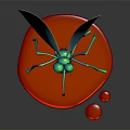 Mosquito Character With Blue Wings Green Body Red Eyes On Red Platform And Liquid Drops