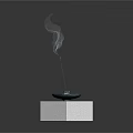 Minimalist White Cube Base With Black Circular Plate And Incense Stick Smoking