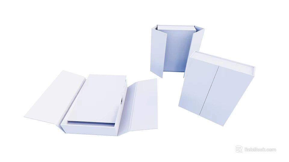 White Open and Closed Book Magazines Boxes for Storage and Packaging 3d model 