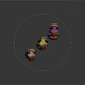 Colorful Decorative Vases With Various Patterns Arranged On Shiny Black Surface