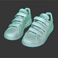 White Casual Sneakers With Velcro Straps And Green Logo On Tongue