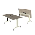 Foldable Office Desk With Wooden Top Metal Frame And Rolling Wheels