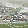 Planned Commercial Landscape with Mixed Use Buildings Roads and Green Spaces