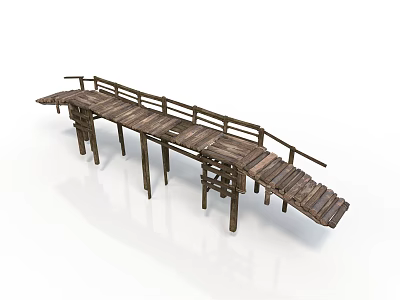 Natural Wooden Bridge With Plank Walkway And Railings For Outdoor Use 3d model