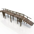 Natural Wooden Bridge With Plank Walkway And Railings For Outdoor Use