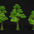 Cartoon Scene Featuring Three Green Leafy Trees With Lush Foliage And Trunk Details 3d model