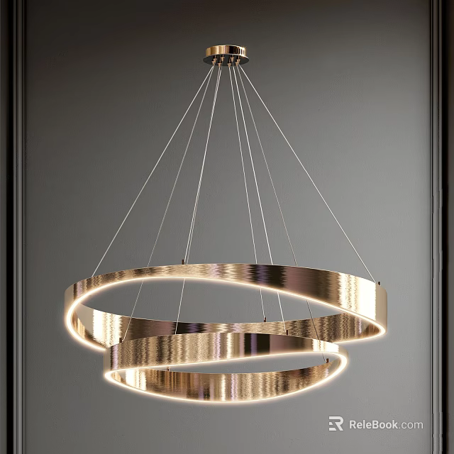 Modern Double Ring Polished Metal Chandelier With Illuminated Circular Design 3d model 