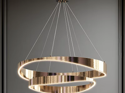 Modern Double Ring Polished Metal Chandelier With Illuminated Circular Design 3d model