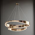 Modern Double Ring Polished Metal Chandelier With Illuminated Circular Design