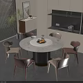 Modern Dining Table Set Round Marble Top Black Base Six Chairs Contemporary Kitchen 3d model