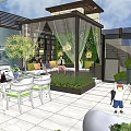 Modern Courtyard Garden With Outdoor Furniture Pergola Living Plant Wall And Stone Patio