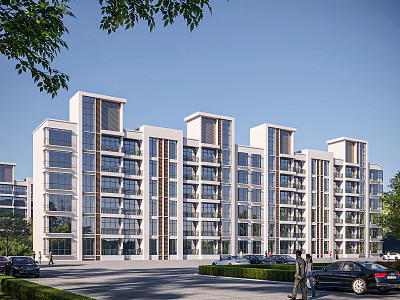 Modern Multi Storey School Building With White Exterior Glass Windows Trees Cars And Pedestrians 3d model