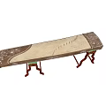 Traditional Chinese Zither Musical Instrument With Carved Wooden Body And Red Stand