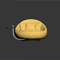 Modern Yellow Round Lounge Chair with Soft Cushions and Small Round Side Table with Bowl
