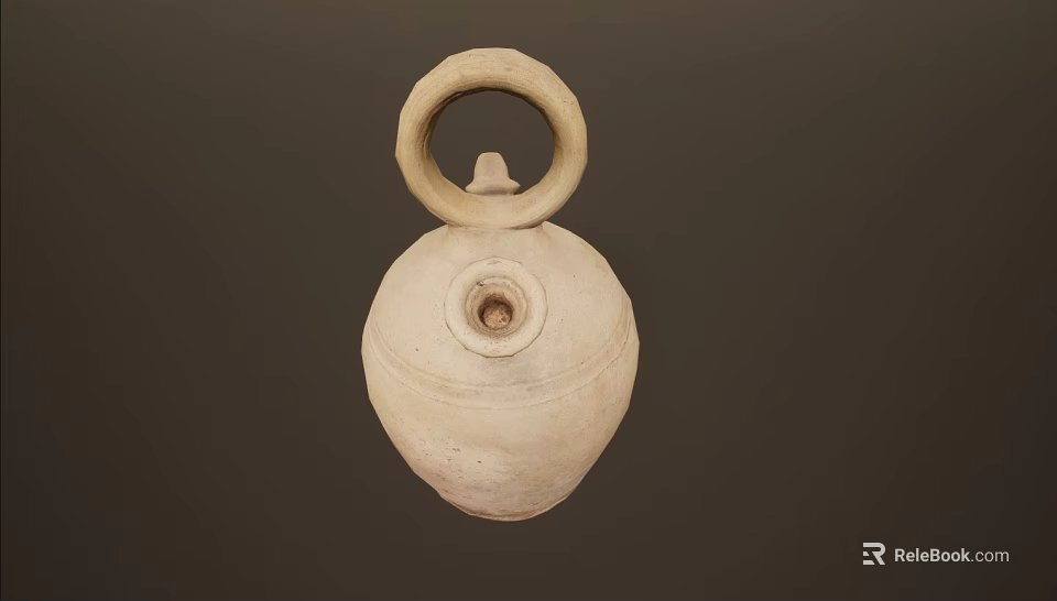 White Ceramic Vessel With Loop Handle And Small Lid In Antique Design 3d model 