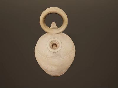 White Ceramic Vessel With Loop Handle And Small Lid In Antique Design 3d model