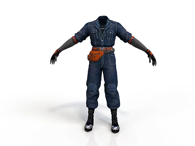 3D Worker Model Wearing Dark Blue Work Uniform With Brown Tool Belt And Black Boots 3d model
