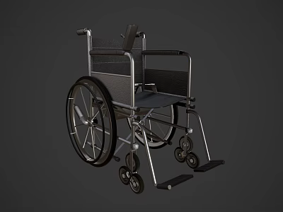 Standard Manual Wheelchair With Black Seat And Silver Metal Frame Structure 3d model