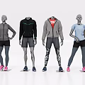 Human Mannequins Standing In A Row Wearing Different Sportswear Styles For