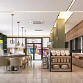 Modern Restaurant Interior With Green Bar Counter Wine Racks Bench Seating And Large Windows